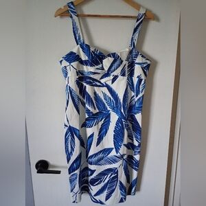 Jones New York Palm Leaf Tropical Print Dress Cotton & Spandex Size 12
